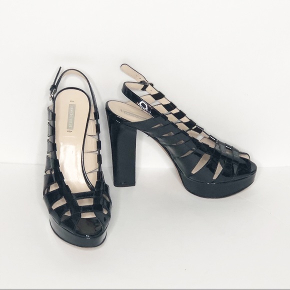 Giorgio Armani Black Patent Slingback Peeptoe Heels 6 - Picture 3 of 10